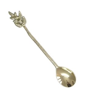 Cuillère à thé en laiton au design exquis, motif brindille dorée en relief avec manche en forme de lune, pour table à manger et desserts - Product Image 2