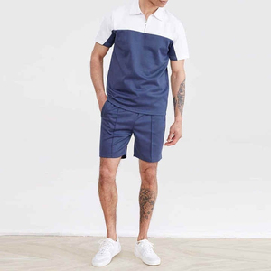 Ensemble de fitness 2 pièces personnalisé pour homme : T-shirt polo décontracté à manches courtes en coton respirant à carreaux + short ample - Product Image 2