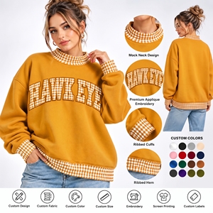 Vente flash : Sweat-shirts à col montant en gingham surdimensionnés pour femmes, 80% coton, 20% polyester, épaules tombantes, style hip-hop, vêtements d'hiver pour femmes - Product Image 1