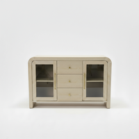 Buffet de salon, console avec trois tiroirs centraux et deux portes latérales vitrées, design moderne, meubles pour la maison