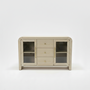 ตู้ไซด์บอร์ด ตู้บุฟเฟ่ต์ห้องนั่งเล่น ตู้คอนโซลพร้อมลิ้นชักกลางสามช่องและกระจกด้านข้างสองด้าน ดีไซน์ทันสมัย สีสันโดดเด่น - Product Image 1