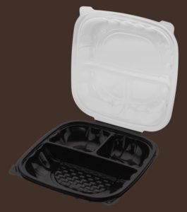 Boîte à lunch en plastique jetable à 3 compartiments avec couvercle, récipient alimentaire à emporter, style moderne - Product Image 4