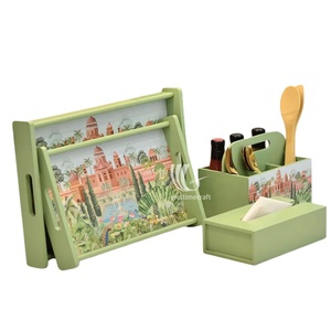 Hot Trend Set Plateau de laque et boîte à mouchoirs, Plateau de service en bois Motif unique, OEM de haute qualité, ODM Vente en gros Vietnam - Product Image 1