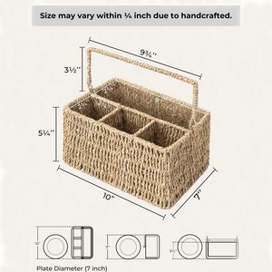 Hand-Woven Seagrass Cutlery Holder with Handle Handmade <b>Storage</b> <b>Basket</b> Wholesale eco-friendly Made in Vietnam - Product Image 3