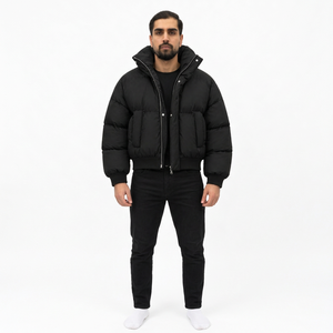 Veste matelassée à capuche noire pour homme, respirante, coupe-vent, fermeture éclair, rembourrage épais en polyester, décontractée, hiver, coupe régulière, 220g - Product Image 3