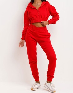 Ensemble 2 pièces pour femme à séchage rapide avec logo personnalisé, comprenant un haut court à capuche à manches longues et un pantalon de survêtement zippé - Product Image 4