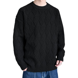 Pull en maille torsadée crème pour homme, col rond, manches longues, en acrylique épais, motif géométrique, tricoté à la main, anti-boulochage, idéal pour l'hiver - Product Image 4
