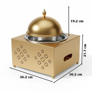 Luxury Arabic Hanging Chafing Dish Stainless Steel <b>Soup</b> Warmer with Bamboo Design Stand Wooden Base Dubai Ramadan Buffet Server - Product Image 5