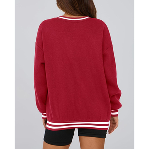 OEM <b>Women's</b> Casual Long Sleeve Stripes Knit <b>V</b> <b>Neck</b> Top Oversized <b>Sweatshirt</b> Made Pure Cotton Fleece Unisex Pullover <b>Sweatshirt</b> - Product Image 4