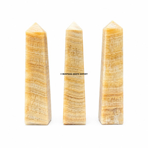 Tour de cristal de quartz calcite citronnée naturelle, rare, de guérison, gravée, à 4 facettes, polie, pour décoration Feng Shui - Product Image 4