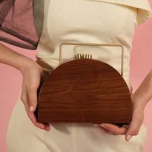 Pochette de soirée rustique personnalisée en bois avec poignée en bois pour mariage, tenue de fête, style bohème, sac à main de luxe tendance - Product Image 5