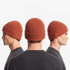 Rust Orange Ribbed Knit Beanie <b>Hat</b> for <b>Men</b> Solid Color Warm <b>Winter</b> Cap Casual Adult - Product Image 3