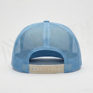 Light Blue Mesh Trucker Cap 6-Panel Adjustable <b>Flat</b> Brim Unisex Casual <b>Hat</b> Spring Summer Wear - Product Image 2