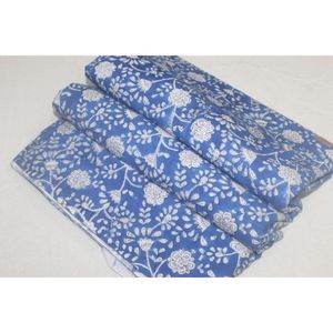 Tela de Algodón Azul y Blanco con Estampado Artesanal Hindú, Estampados Naturales, Vestidos Ligeros para Niños, Decoración para Cortinas y Bolsos - Product Image 1