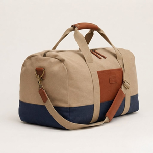 Jute Casual Luxury Travel <b>Duffle</b> <b>Bag</b> Zipper Closure Eco-Friendly <b>Leather</b> Trim Large Capacity for <b>Men</b> Women Shoulder Carry - Product Image 3