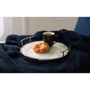 Plateau de service rond en marbre de haute qualité avec poignée en métal, plateau décoratif moderne pour servir les aliments, pour bureau, maison, à bas prix - Product Image 5