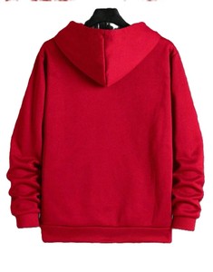 Sudadera con Capucha Roja para Hombre, Cierre de Cremallera, Corte Regular, Color Sólido, Informal, de Algodón French Terry, Manga Larga, para Invierno, con Bolsillo Digital - Product Image 2