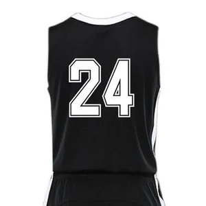 Ensemble de maillot de basket-ball personnalisé noir à col en V, numéro 24, sans manches, uniforme pour adultes, unisexe, respirant, polyester extensible dans quatre directions - Product Image 4