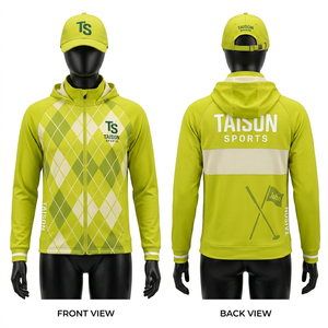 Sudadera con capucha para entrenamiento de golf para hombre, 320 GSM, poliéster, spandex, forro polar, verde oliva, panel raglán, cierre con cremallera, logotipo bordado personalizado, rendimiento superior. - Product Image 3