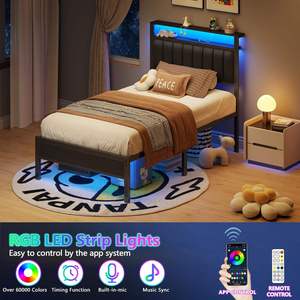 เตียงเก็บของโครงเหล็กพร้อมชั้นวางของ LED หุ้มผ้าลินิน พับได้ สีดำ/ขาว ขนาดควีนไซส์ เตียงสมาร์ททันสมัย ผลิตในเวียดนาม รับผลิตแบบ OEM/ODM - Product Image 1