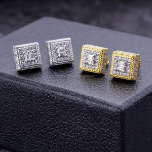 Boucles d'oreilles carrées en diamant de laboratoire, en argent sterling 925, bijoux brillants, cadeau pour hommes et femmes - Product Image 1