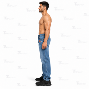 Jean en denim délavé coupe droite taille haute pour homme avec poches et braguette boutonnée, style décontracté, pantalon en coton mi-lourd - Product Image 2