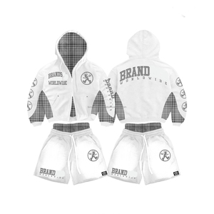 2025 Crop Zipper <b>Jacket</b> and Shorts Two Piece Set Clothing Manufacturers Custom logo High Quality <b>Rhinestones</b> Sweatsuit Set Women - Product Image 4