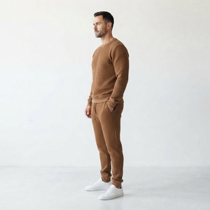 Mens Winter Waffle Knit Fleece Tracksuit <b>Set</b> <b>2</b>-<b>Piece</b> Long Sleeve Crew Neck Sweatshirt & Jogger <b>Pants</b> Casual Loungewear - Product Image 3