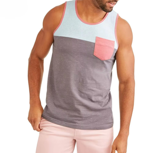 Débardeur Homme Color Block Col Rond Décontracté Tricoté avec Poche Style Uni 100% Coton - Product Image 1