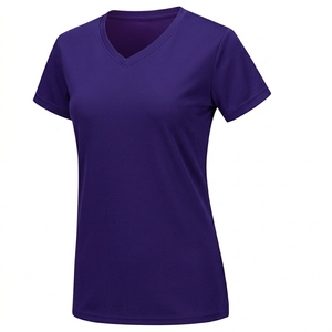 High Quality Women's V-Neck Short Sleeve Casual Solid <b>Crop</b> <b>Tops</b> Polyester/Cotton Knitted Fabric Quick Dry Breathable Summer - Product Image 4