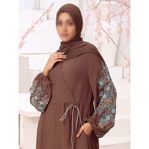 Muslim Eid Cotton+Polyester Crew Neck Plus Size Lightweight <b>Abaya</b> <b>Women</b> Dress Soft Satin Silk Latest Eid New Design - Product Image 2