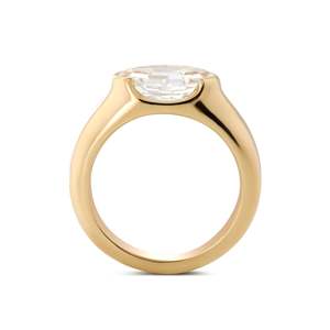 2.5ct Oval <b>Step</b> Cut Lab Grown Diamond Ring 14K Yellow Gold <b>Half</b> Bezel Set Engagement Ring Tapered Wide Band Lab Created Diamond - Product Image 3