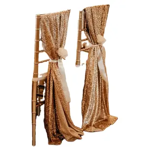 Chair Sashes Stretch Wedding Decorative Chair Sashes Cover Ruffle Sequin Gold Chair Sashes