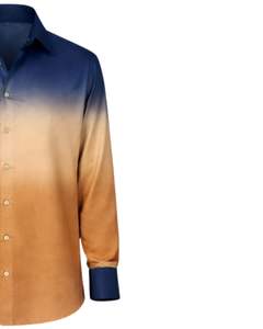 Camisa Formal para Hombre en Degradado Azul Marino y Mostaza, Algodón Premium, Manga Larga, Cierre de Botones, Estilo Casual Elegante, Suministro al por Mayor del Fabricante - Product Image 4