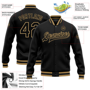 Custom Old Gold Black Premium Poly Wool Heavyweight Varsity Letterman Bomber <b>Jacket</b> <b>Men</b> Women Oversized Streetwear College Team - Product Image 2