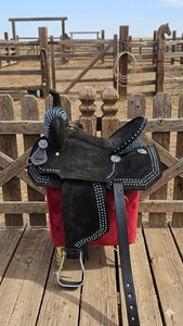 Silla de montar vaquera personalizada con pedrería turquesa para espectáculos ecuestres y carreras de barriles, equipo portátil para equitación. - Product Image 2