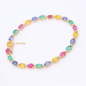 Handmade 18K Yellow Gold Multi Stone Tennis <b>Bracelet</b> for Women-IGI Certified Anniversary Engagement Party & Wedding Gift Jewelry - Product Image 3