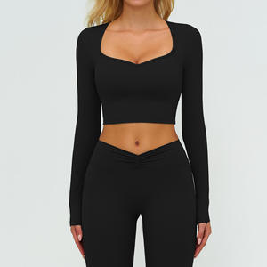 Ropa Deportiva para Mujer, Camiseta de Yoga sin Costuras de Color Sólido, Manga Larga, Top Corto para Entrenamiento, Secado Rápido, Transpirable, Conjuntos de Yoga - Product Image 1