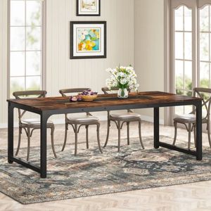 Juego de Mesa de Comedor Rectangular Moderno con Tablero de Madera y Patas de Metal Negro, Mesa de Cocina Industrial con Sillas para el Hogar y Hoteles - Product Image 6