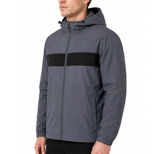 OEM Custom Men's Water Resistant Lightweight Athletic Windbreaker <b>Jacket</b> Dark Gray Contrast Black Chest Stripe <b>Zip</b> <b>Up</b> <b>Jacket</b> - Product Image 2