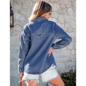 2025 femmes à la mode à manches longues Denim veste décontracté bouton Western poche plate Shacket diamant décoration lavé techniques - Product Image 5