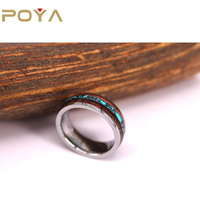 Bague en carbure de tungstène avec incrustation de bois et de turquoise concassée, alliance plate en argent, bijoux naturels d'extérieur en gros
