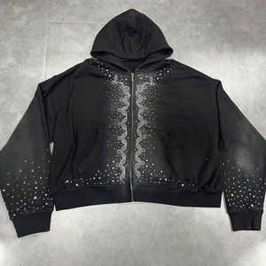 Sweat-shirt à capuche zippé surdimensionné pour homme, en tissu polaire orné de strass, vêtement décontracté d'hiver pour homme - Product Image 3