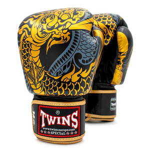 Professional Gold Gery Twins Boxing Gloves Original Black Cowhide Leather Hook Loop Adjustable Wrist <b>Strap</b> Twins Fighting Gloves - Product Image 1
