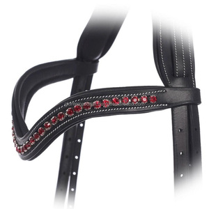 Top qualité meilleure vente personnalisé cristaux rouges méga bling décoratif noir anglais cuir cheval front bande toutes tailles - Product Image 3