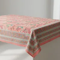 Nappe carrée en coton imprimé floral traditionnel, lavable, décoration d'intérieur, style classique, nappe imprimée au bloc