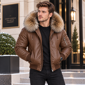 Summer Leather Bomber <b>Jacket</b> Fur Trim Hooded Breathable Casual | Giacca Pelliccia Uomo | Chaqueta Invierno | <b>Blouson</b> Hiver | - Product Image 1