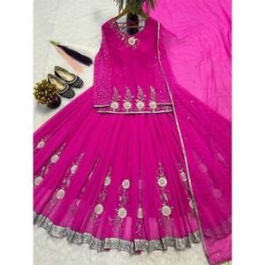 Beau haut pour femme-Ensemble Lehenga et Dupatta pour fête Tenue jupe élégante - Product Image 2