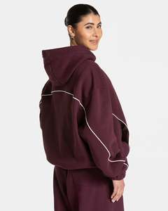 Sweat-shirt décontracté streetwear en molleton de coton premium, coupe oversize, avec détails contrastants, couleur prune et bordeaux, personnalisable OEM pour femme - Product Image 2