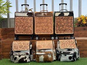 Valise à roulettes en cuir de vachette usinée à la main personnalisable tendance la plus récente et ensembles combinés de sac à dos en cuir usiné à la main - Product Image 4